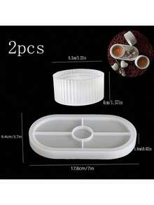 2 piezas Molde de arcilla DIY, Bandeja ovalada, Caja de almacenamiento redonda rayada, Molde de yeso, Decoración del hogar, Taza para vela, Molde de silicona - silicona - Ver 7