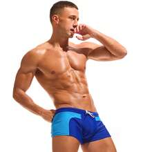 Men's Athletic Swim Trunks Quick Dry Board Shorts With Drawstring Solid Color Beach Shorts - Màu xanh lam - Xem 2