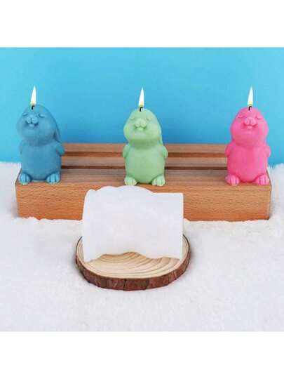 Squinting Rabbit Holding Rabbit Dwarf Shaped Wax Mold Candle, Fragrance Home Decor, INS Style Creative Home Accessory, Silicone Mold