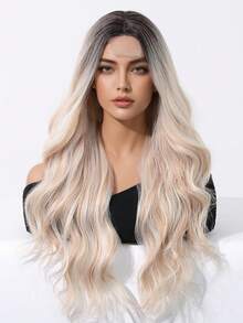 Tóc nối thẳng dài 26 inch, kiểu chữ U, không đường nối, chất liệu tổng hợp, tóc giả kiểu tự nhiên rẽ ngôi giữa màu vàng ombre cho nữ, tóc giả ombre vàng, quà tặng cho bé gái, quà tốt nghiệp/mùa hè, quà tặng sẵn sàng, quà Halloween/Giáng sinh. - Tóc vàng ombre - Xem 4