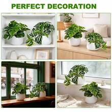 2 piezas Macetas blancas pequeñas y lindas con plantas verdes artificiales, plantas en maceta con hojas de tortuga falsas de 15 cm, adecuadas para decoración del hogar, escritorio de oficina, mesa de comedor, baño, decoración del hogar, accesorios DIY, decoración de sala de estar y dormitorio, sin necesidad de regar - Verde - Ver 5