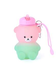 Cute Bear Collapsible Silicone Kids Water Bottle 600ml, Platinum, Foldable &5-Level Drop Resistant, Carabiner Clip, Leakproof | Gift, Festival Special, Back To School, Easter Basket, Christmas Stocking Stuffer For Boys Girls Toddler - Multicolor - View 11