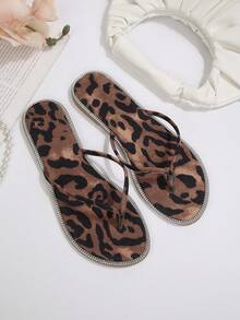 Women's Rhinestone Thong Sandals, Flat Beach Flip Flops - Brown - View 6