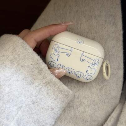 蓝色条纹腊肠犬+环形耳机保护套，兼容苹果Pro3/Pro2/AirPods4/AirPods3/AirPods2，时尚女士耳机保护套，简约耳机保护套，苹果耳机保护套，苹果耳机套