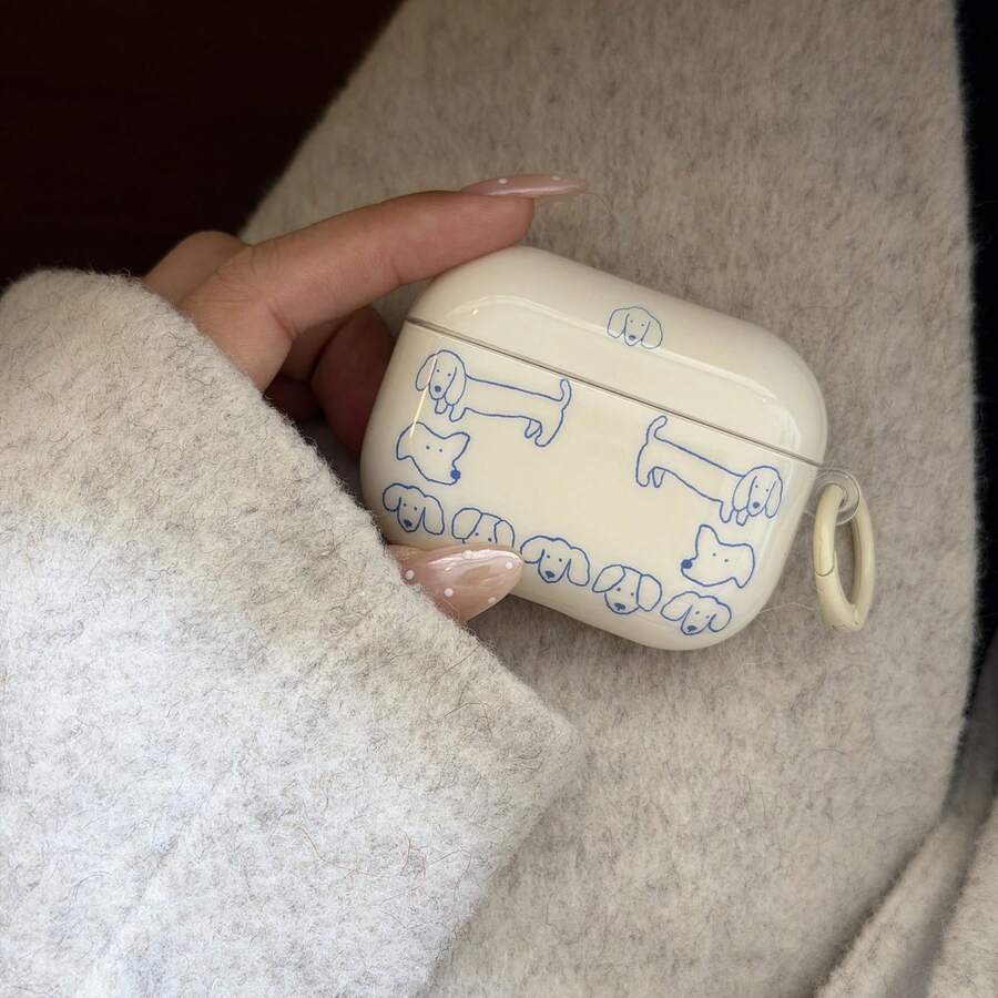 蓝色条纹腊肠犬+环形耳机保护套，兼容苹果Pro3/Pro2/AirPods4/AirPods3/AirPods2，时尚女士耳机保护套，简约耳机保护套，苹果耳机保护套，苹果耳机套