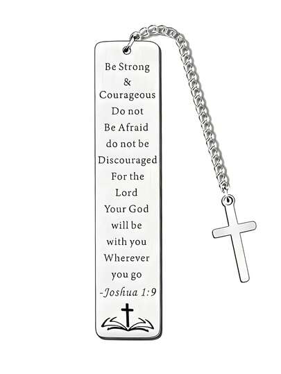 Stainless Steel Inspirational Bible Verse Bookmark Keychain With Cross Charm - Joshua 1:9 Engraved Text, Religious Keyring Gift For Women, Suitable For Birthday, Valentine's Day, Christmas, Baptism
