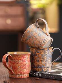 1pc 275ml Ceramic Cup, Household Office Guest Cup, Couple Cup, Hanging Ear Coffee Cup, Cola Cup, Cold Drink Cup, Breakfast Milk Cup, Beer Cup, Oatmeal Cup, Flower Tea Cup, Creative Crackle Glaze Ceramic Cup, Beverage Cup, Office Water Cup - Multicolor - View 1