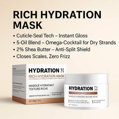 五效合一滋养保湿发膜，专为干枯毛躁发质配制，深层柔顺，角蛋白护理，丝滑亮泽，防止断裂