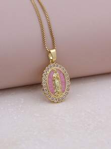 Classic Minimalist Multi-Color Cubic Zirconia Enamel Pendant Necklace In Pink, White, Blue, Green - Pink - View 11