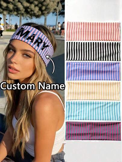 1 chiếc băng đô cá nhân hóa, băng đô tùy chỉnh, băng đô nữ in chữ theo yêu cầu, băng đô thể thao in tên theo thiết kế, băng đô thể thao vải thun in sọc thanh lịch, ngọt ngào dành cho nữ, thích hợp cho sử dụng hàng ngày, tập thể dục, chạy bộ, yoga, băng đô thấm mồ hôi, phụ kiện tóc thời trang