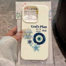 1个TPU材质恶魔之眼和蓝色花朵图案手机壳，兼容 17 Pro Max/17/16 Pro Max/15/13/12/11、S20 FE/A15/S24/A55、Note 11/12/13 Pro，全包软保护套 - 白色 - 查看 2