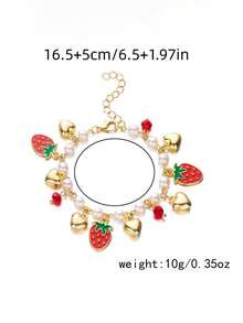 1pc Sweet & Cute Strawberry/Heart Pendant Children's Bracelet, Suitable For Daily Wear Or Gift To Friends - Multicolor - View 5