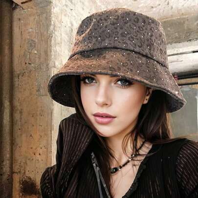 Bright Sequin Leopard Print Bucket Hat, Petite Head Circumference, Japanese Style, Versatile For Spring/Summer, Flattering For Small Face,Beach,Vacation