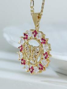1 pièce Collier pendentif animal cercle fleur zircone creux 3D, convient pour les cadeaux, les couples, les amis, le port quotidien, les prières et les vacances - Multicolore - Voir 2