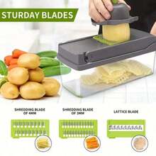 [Vegetable Slicer] 16-In-1 Vegetable Chopper, Professional Onion Chopper, Multi-Functional Food Chopper, Kitchen Vegetable Slicer And Dicer, Vegetable Chopper With 8 Blades, Carrot Chopper With Container Father 1RIL - Green - View 10