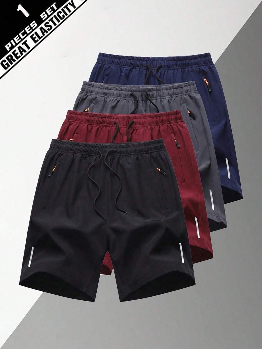 1pc Men's Summer Lightweight Casual Shorts, Fashion Sports Outdoor Running Shorts Unisex Design - Black - View 1