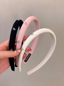 1pc/3pcs Girls Children's Fashion Narrow Bowknot Solid Color Fabric Sponge High Crown Headband Hair Accessory For Daily Wear - Multicolor - View 4