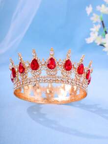 Elegant Gold-Tone Royal Style Sapphire-Look Crystal Crown - Suitable For Attending Balls - Multicolor - View 10