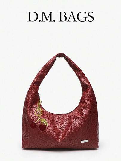 1pc Vintage Minimalist Style Casual Faux Leather Angola Leopard Print Shoulder/Underarm Bag For Women, Suitable For Street, Date And Commute, Comes With Cherry Pendant Decoration