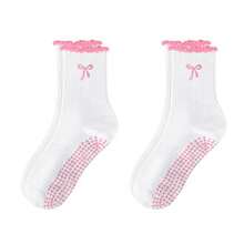 2双装防滑普拉提袜，棉质透气瑜伽袜，高弹吸湿排汗中筒袜，女士款 - 彩色 - 查看 16