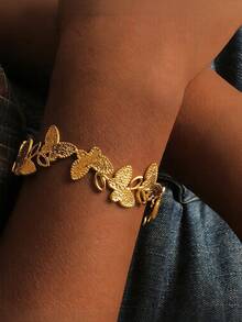 MONALLY Luxuriöser, eleganter, verstellbarer offener Armreif mit Schmetterling-Manschette aus Edelstahl für Frauen, Streetwear-Schmuck, Boho-Design, wasserdichtes Accessoire für den täglichen Gebrauch - offenes Armband - Übersicht 1