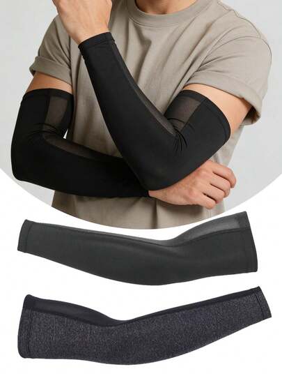 1 Pair Summer Breathable Mesh Arm Sleeves, With Anti-Slip, Breathable, Lightweight, Quick-Drying, UV Protection Features, Suitable For Basketball, Cycling, Volleyball, Running, Fitness And Outdoor Sports