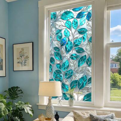 1 pezzo Elegante pellicola statica per finestre con motivi floreali e foglie - Adesivo opaco rimovibile per finestre per soggiorno e camera da letto - Decorazione vintage per finestre di casa con stile floreale