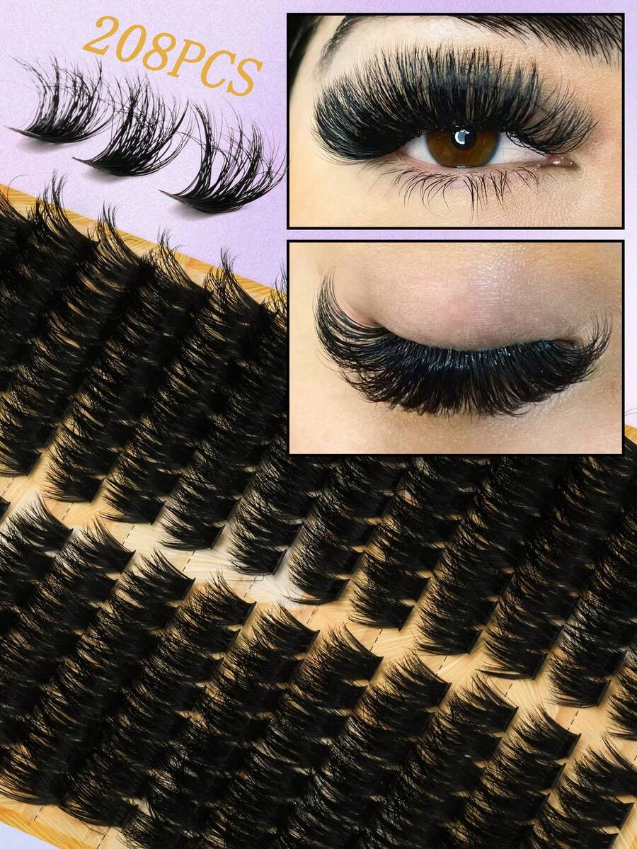 13 filas Rizo D DIY 208 piezas de diferentes longitudes Pestañas individuales agrupadas, extensiones de pestañas voluminosas y esponjosas, pestañas postizas de visón sintético, grupos de pestañas reutilizables, grupos de pestañas, pestañas individuales, pestañas, pestañas postizas - Ver 1