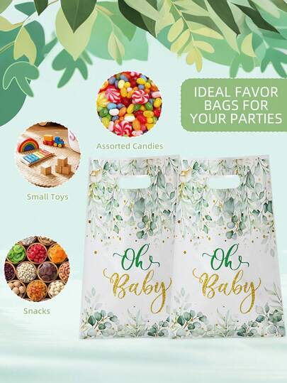 10/30/50pcs Gender Neutral Cute Eucalyptus Leaf Theme Decorative Paper Gift Bags, Suitable For Gender Reveal Parties, Baby Showers, Birthdays And More