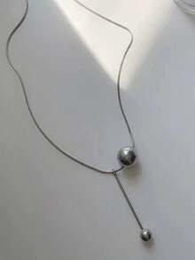 1pc Titanium Steel Non-Fading Round Ball Pendant Necklace, Elegant Minimalist Choker Necklace For Women - Multicolor - View 3