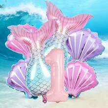 1 Set Meerjungfrau Themen Party Dekorationen, beinhaltet 32" rosa Nummer Ballons, 32" Fisch Ballons, 22" Muschel Ballons, geeignet für Mädchen Geburtstags Party, Prinzessin Themen Baby Shower, Abschlussball, Feierlichkeiten - Übersicht 1