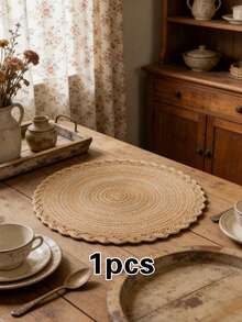 1/4/6pcs Bohemian Woven Round Placemats, Solid Color Woven Lace Tablemats, Non-Slip Pads, Home Kitchen Decor, Bowl Dish Cup Coasters, Suitable For Holiday Party Birthday Wedding Dinner, Multiple Colors Available - Multicolor - View 7