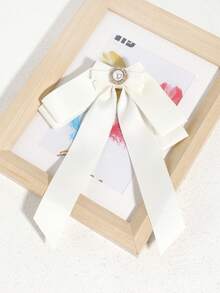1pc Women's Fashionable Minimalist Solid Color Faux Pearl Ribbon Bow Tie Collar Flower, Versatile For Casual, Date, Party, Shirt, School, Stage Performance - Multicolor - View 5