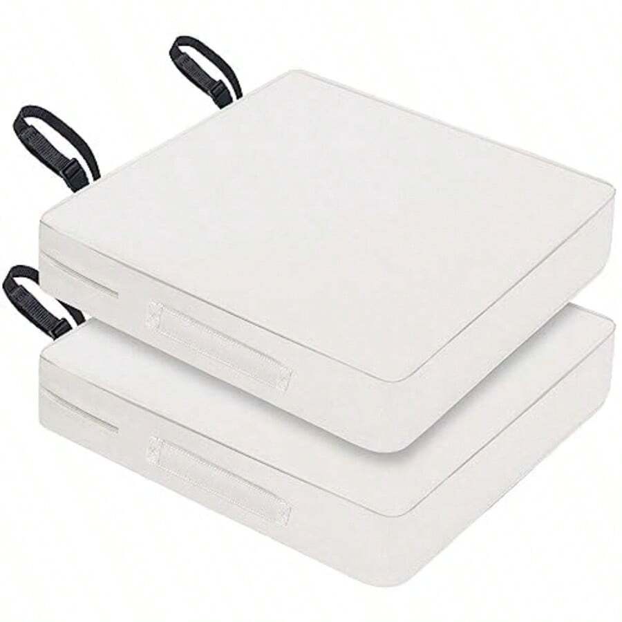 Cojín para silla de patio de 24 x 24 pulgadas impermeable para muebles de patio 5 años solidez de color para jardín sofá silla almohadillas para orejas con asa y correas ajustables - Crema - Ver 1