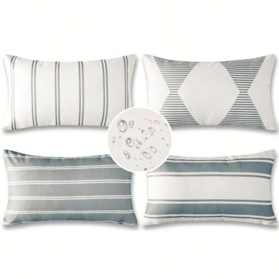 OTOSTAR - Fundas de Almohada Decorativas para Exteriores Impermeables Fundas de Almohada de Jardín de 12 x 20 Pulgadas Funda de Cojín Geometría Fundas de Almohada Carcasa de Almohadas para Muebles - Gris - Ver 1
