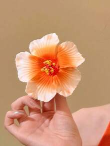1/2件裝女性用人造蓮花髮夾，甜美獨特時尚優雅精緻，適合日常使用、派對、夏季海灘、度假 - 橘色 - 查看 5