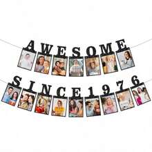 1套，黑色“Awesome Since 1976”DIY串珠照片横幅生日装饰，男女皆宜 - 黑色闪光50岁生日和周年纪念装饰派对用品，趣味闪光50岁生日装饰，男女周年纪念派对 - 1976-50歲 - 查看 8