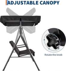 Columpio para exterior con toldo ajustable │ silla columpio de 3 asientos para adultos con cojines gruesos │ estructura - Negro 2 - Ver 3