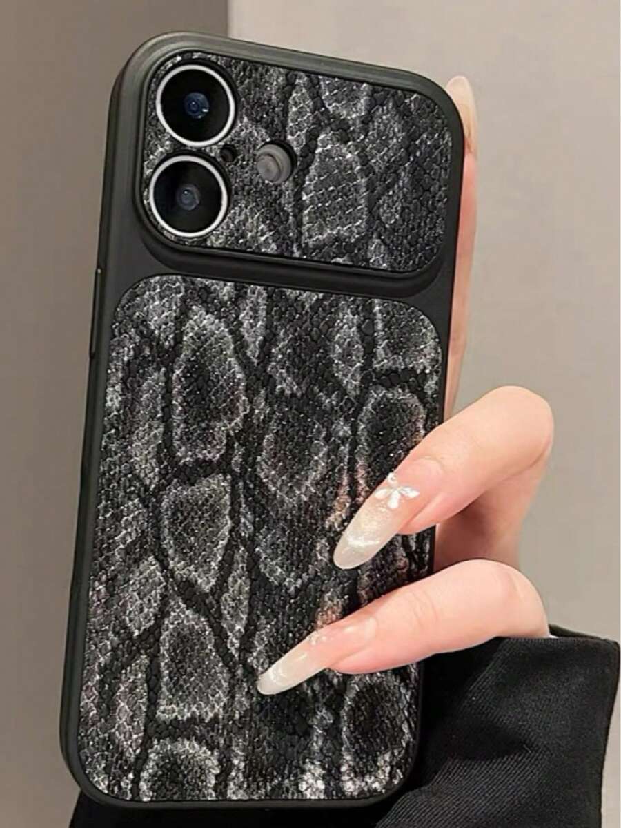 高端蛇皮纹理保护手机壳，适用于 17 Pro Max、16、15、14 Pro Max/16 Pro Max，柔软防摔，男女通用，秋冬新品 - 黑色 - 查看 1