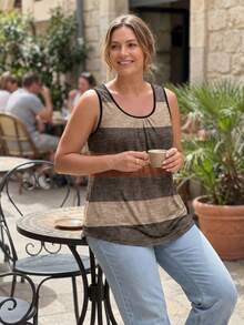 Áo không tay phối màu thanh lịch dành cho nữ cỡ lớn, thiết kế xếp ly phía trước, kiểu dáng thường ngày mùa hè. - Màu vàng - Xem 6