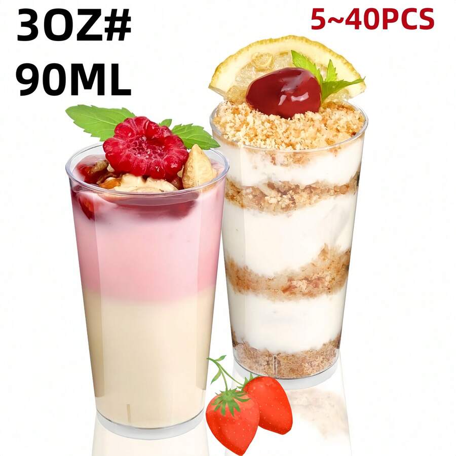 Bộ 10/20/30/40 chiếc cốc tráng miệng tròn trong suốt 3oz, thích hợp để làm mousse, pudding, yến mạch, trái cây và các loại thực phẩm khác, cốc tráng miệng mini, cốc tròn xếp chồng được, cốc khai vị mousse kiểu Bavaria, thích hợp cho các buổi họp mặt gia đình, sự kiện, tiệc tùng và đám cưới. - Trong sáng - Xem 1