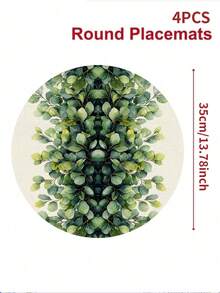 4 piezas/6 piezas Manteles individuales redondos con estampado de hojas verdes, decoración del hogar de temporada para primavera/verano, estilo moderno, material similar al lino, decoración del hogar y la cocina, suministros para fiestas interiores/exteriores, decoración con tema de verano - Multicolor - Ver 9
