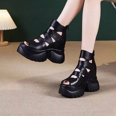 Summer New Roman Sandals For Girl Platform Heels Hollow Out Casual Breathable Shoes