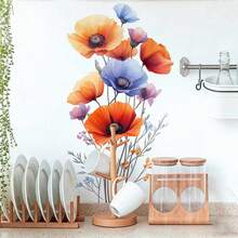 1/4pcs Watercolor Lotus Flower Wall Stickers, Removable Self-Adhesive Waterproof PVC Decals, Suitable For Decorating Living Rooms, Bedrooms, And Kitchen Backgrounds. - Wall Stickers - View 4