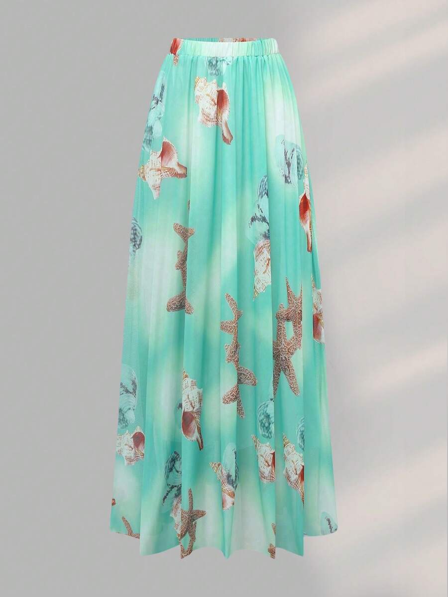 Women Mesh Printed A-Line Skirt, Simple & Fashionable Casual Everyday Wear Spring - Multicolor - View 1