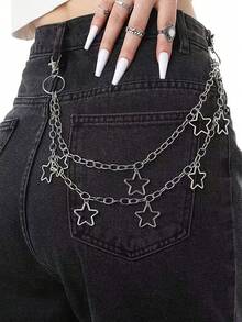 1 pièce Chaîne de sac géométrique en croissant de métal punk, chaîne de pantalon cool pour hommes et femmes, accessoire rock and roll - Chaîne de taille - Voir 3