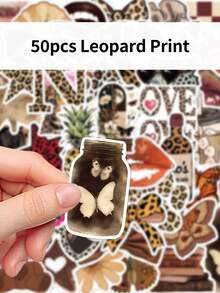 50pcs Fashion Leopard Print Creative Stickers DIY Guitar Luggage Refrigerator Water Cup Planner Supplies Decorative Laptop Personalization Stickers - Multicolor - View 5