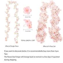 Blossom Garland Fake Cherry Flower Vines 2 Pcs Artificial Flower Garland Silk Hanging Floral Garland For Wedding Party Arch Office Pink Room Decor Japanese Kawaii Home Decoration - 2Pack - 查看 3