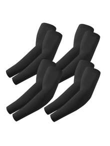 4 Pairs Unisex Long Solid Black Fingerless Arm Sleeves, Plus Size [More Comfortable], Outdoor Cycling Driving Arm Sleeves, [Ice Silk Breathable & Quick-Dry Sunscreen], Seamless Nylon Cool Sunscreen Arm Sleeves, Suitable For Outdoor Activities Like Hiking, Cycling, Fishing, Shading And Anti-Slip, Won't Fall Off In Summer,Men Gifts,Accessories - One Size - View 2