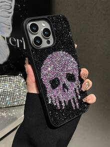 1pc Retro Gothic Skull Rhinestone Phone Case, Full Coverage Phone Case Suitable For IPhone 17 Pro Max - Purple - View 4